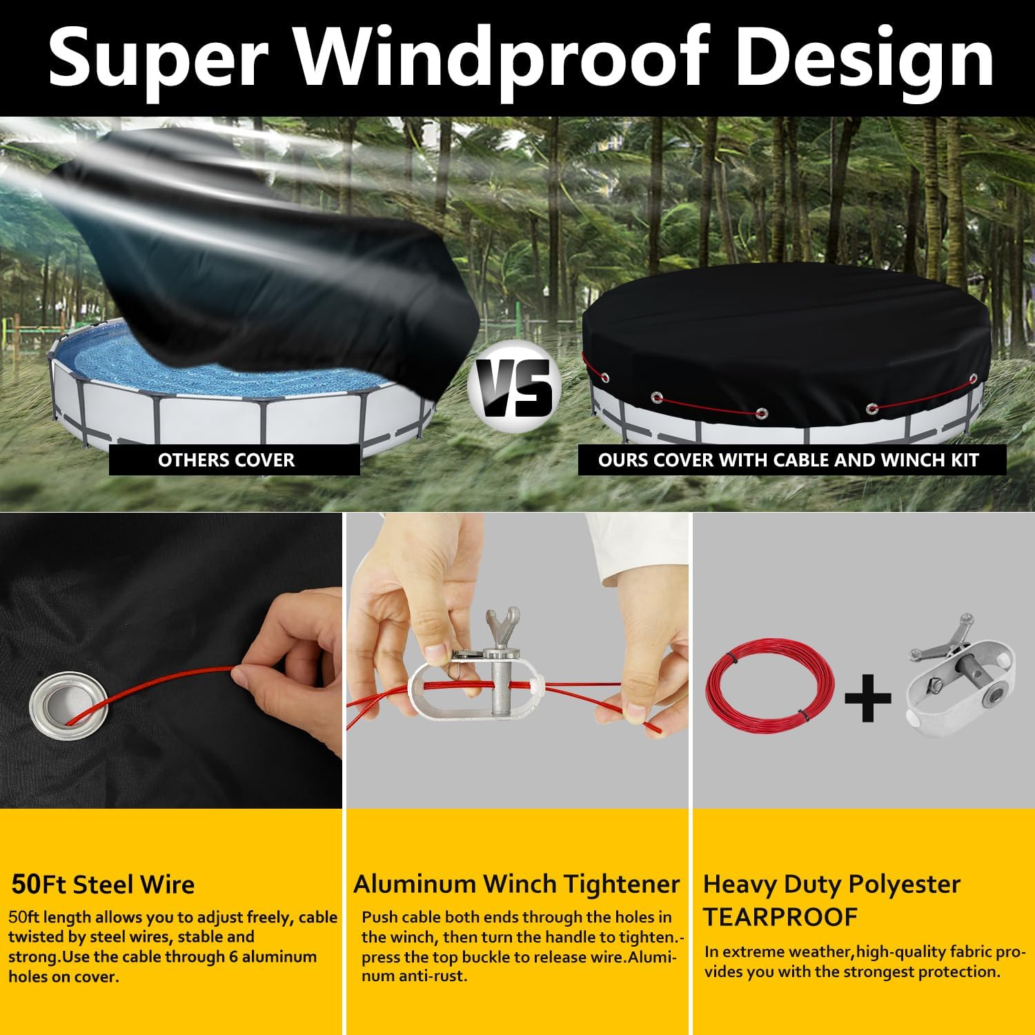 ClawsCover Cubierta redonda de piscina de 12 pies, impermeable, ajuste al aire libre para piscinas sobre el suelo de invierno y verano, cubiertas de