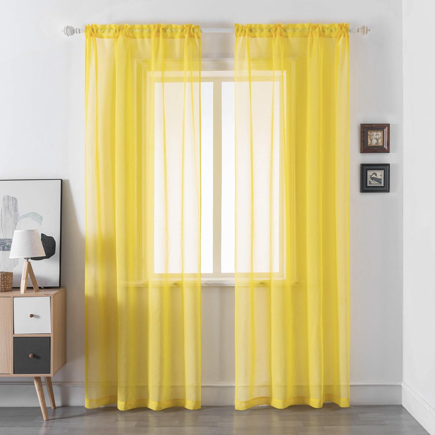 DUALIFE – Cortinas transparentes de 54pulgadas de largo, paneles de privacidad de gasa para ventanas, cortinas de lino semitransparentes para