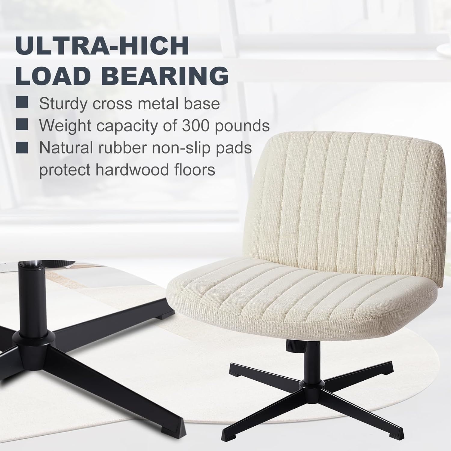 ZUNMOS Silla cruzada sin ruedas, silla giratoria con patas cruzadas, silla de tocador de tela moderna, silla sin brazos ancha ajustable en altura