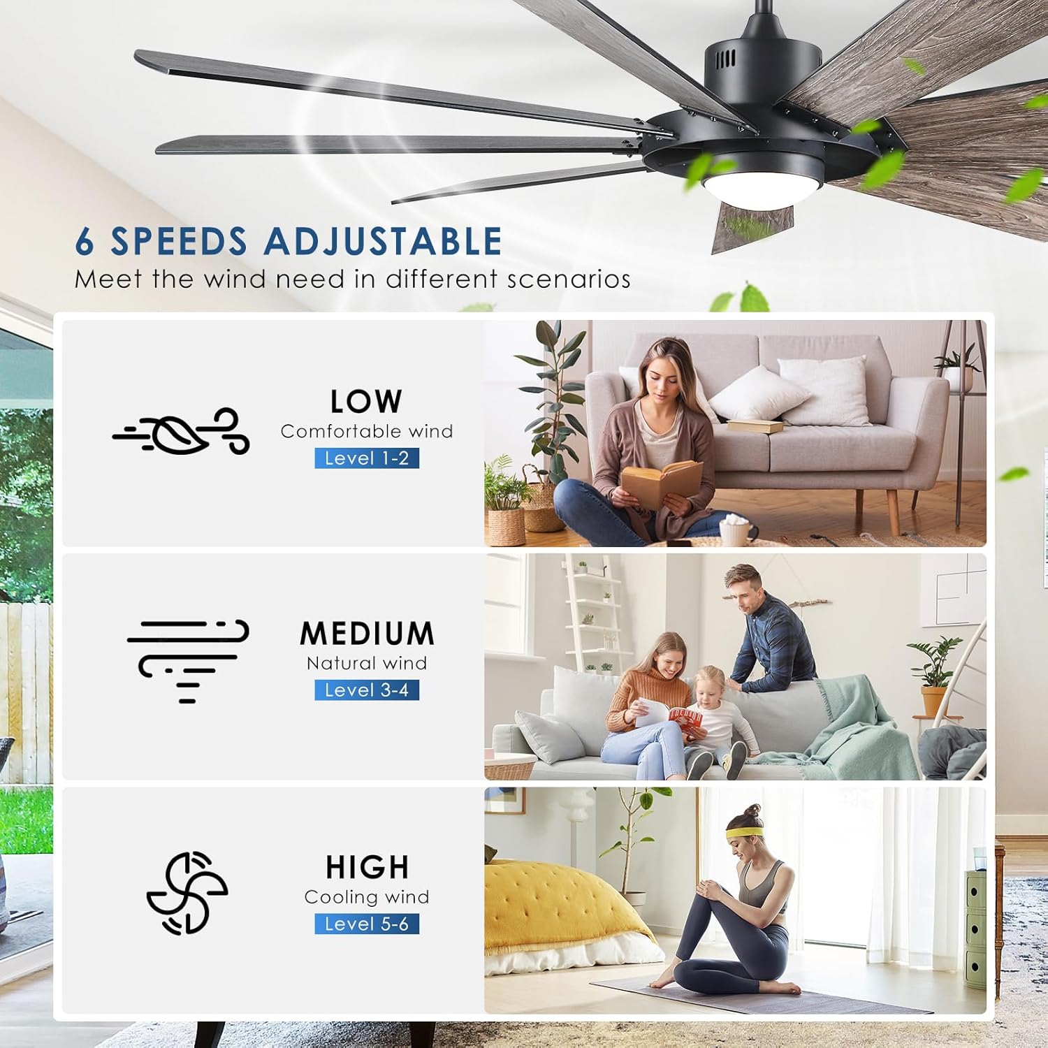 Dannilong Ventiladores de techo de 72 pulgadas con luces, ventilador de techo grande para interiores y exteriores con control remoto, motor