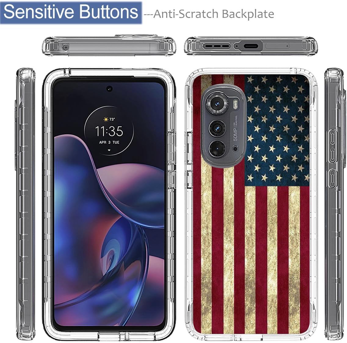 Tothedu Funda de teléfono para Moto Edge 2022Motorola Edge 2022 5G UW XT2205 con protector de pantalla de vidrio templado, funda protectora de