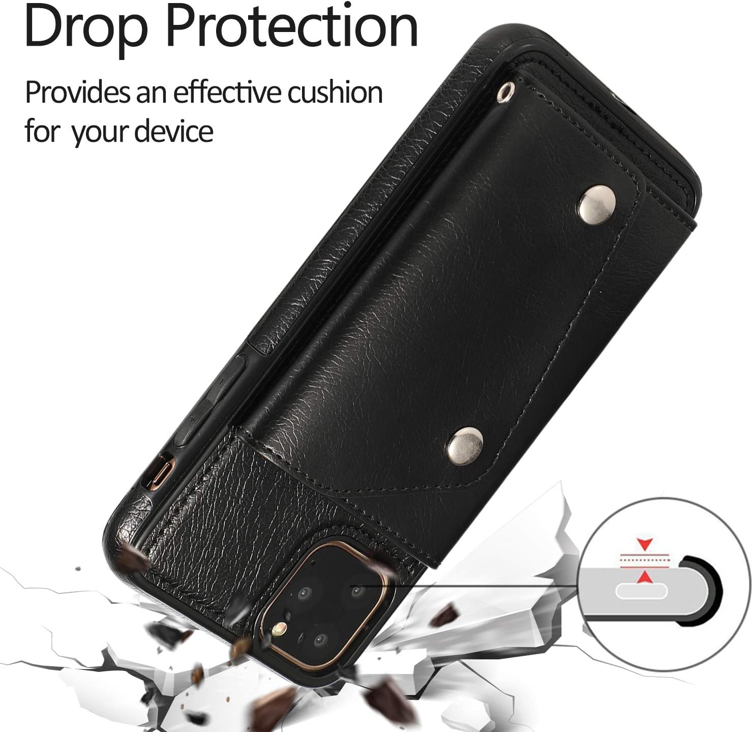 LUVI Funda para iPhone 11 Pro Max con correa para el cuello, correa cruzada, correa de muñeca, funda protectora con ranura para tarjeta de crédito,