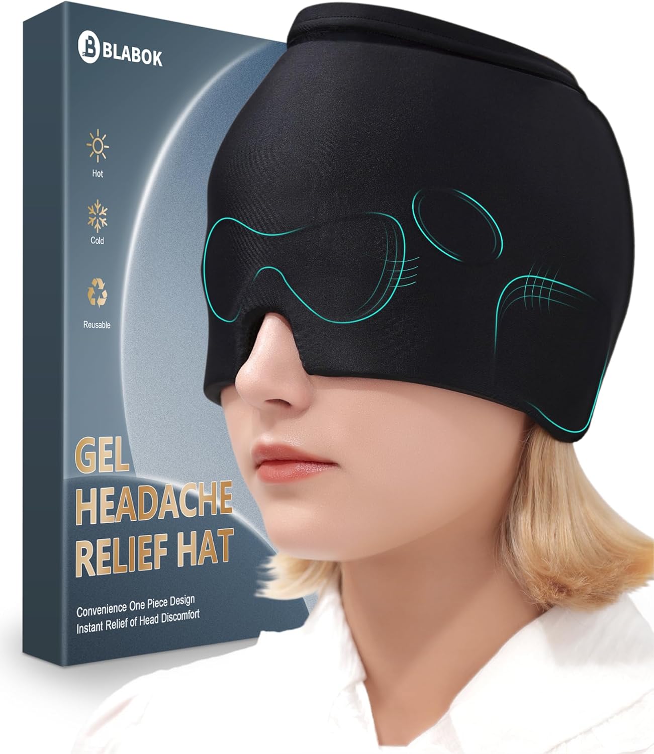 Gorra para aliviar el dolor de cabeza y migraña, para alivio de migrañas, para terapia de compresa fría y caliente, máscara de hielo frío para la