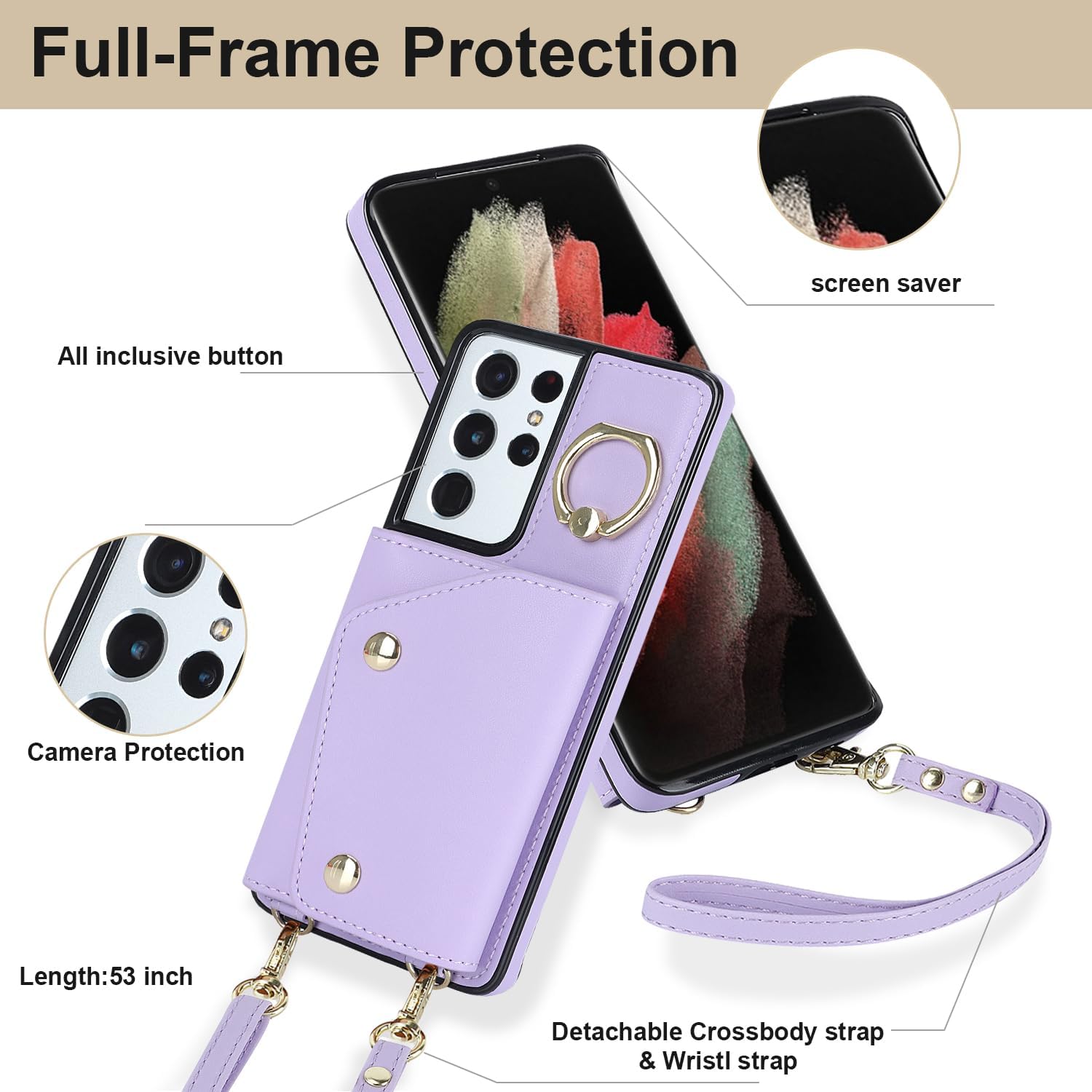 Asuwish Funda de teléfono para Samsung Galaxy S21 Ultra 5G Funda tipo cartera con protector de pantalla y soporte para anillo para tarjeta de