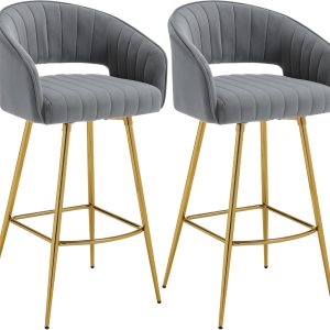 Westice Juego de 2 taburetes de bar, de terciopelo de 30 pulgadas de altura de asiento con respaldo y patas doradas, taburetes tapizados de altura Westice Juego de 2 taburetes de bar, de terciopelo de 30 pulgadas de altura de asiento con respaldo y patas doradas, taburetes tapizados de altura