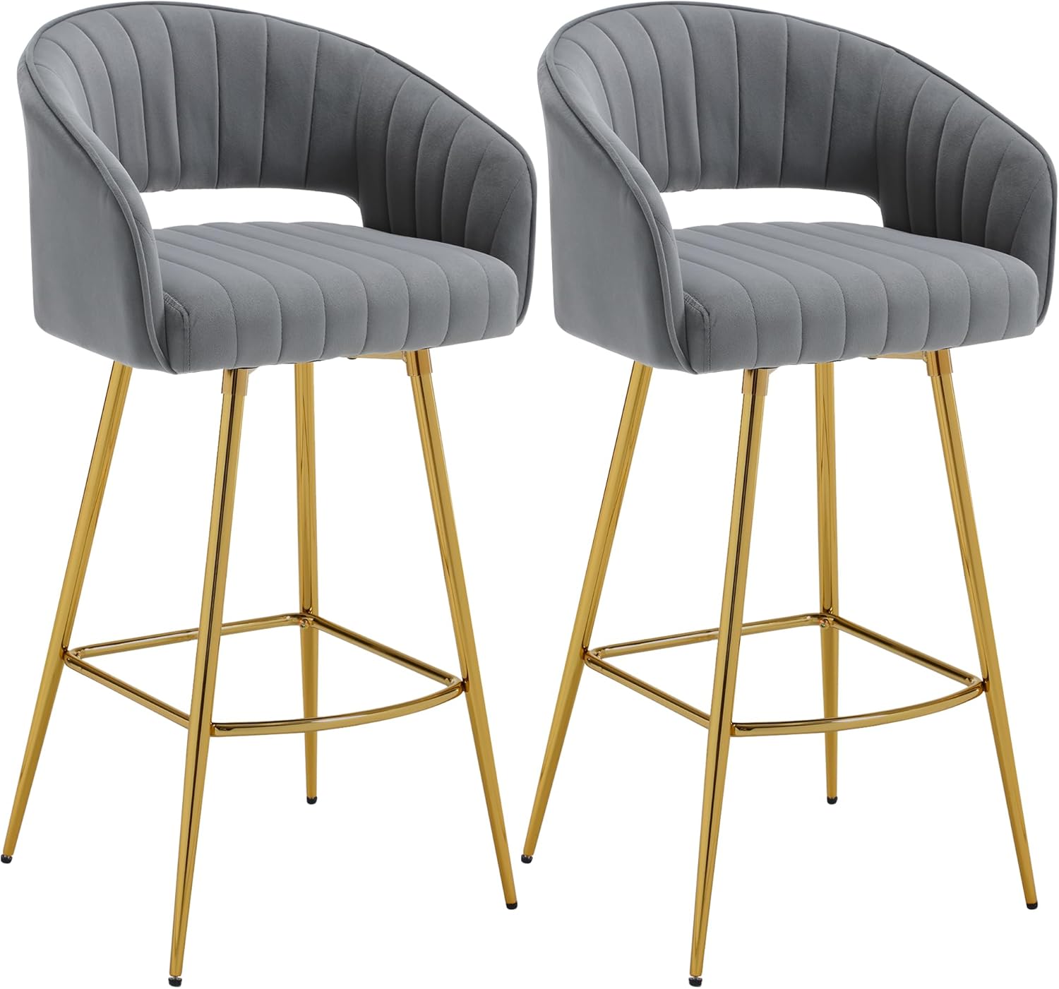 Westice Juego de 2 taburetes de bar, de terciopelo de 30 pulgadas de altura de asiento con respaldo y patas doradas, taburetes tapizados de altura