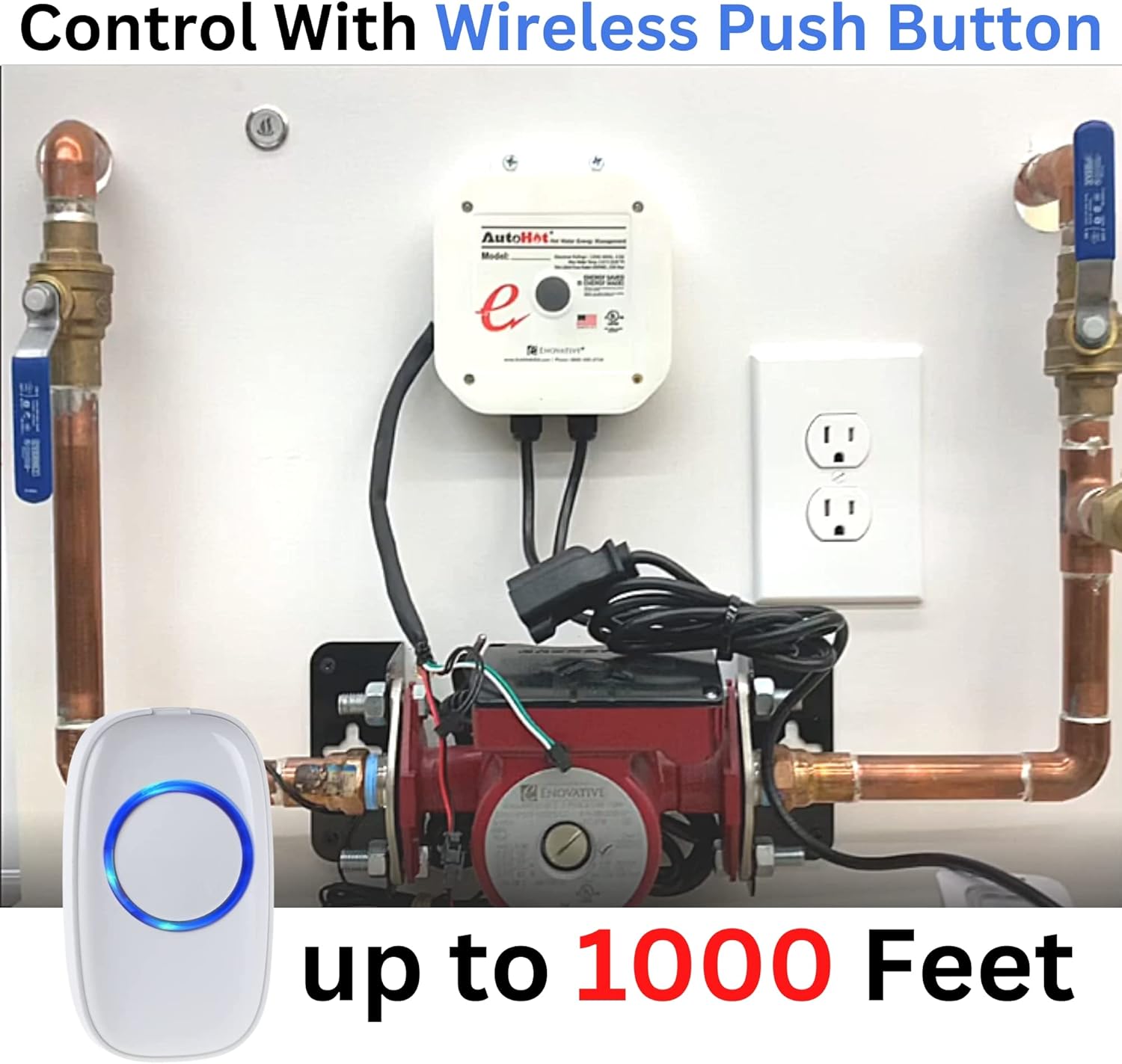 WB-S-16A Control de botón inalámbrico para sistema de bomba de recirculación de agua caliente con rango de 1000 pies – conveniente y eficiente