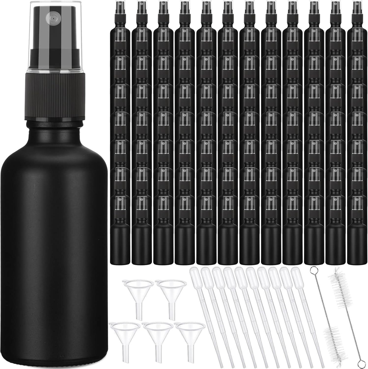 100 botellas de spray de vidrio de 2 onzas, botella de spray de niebla fina, botellas de aerosol cosméticas rellenables, botella pequeña vacía con
