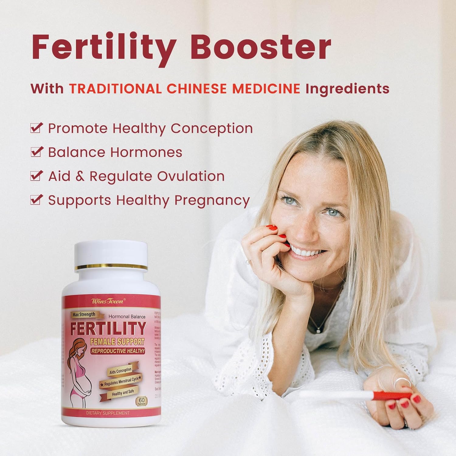 Wins Town Tableta de fertilidad para mujeres con vitaminas prenatales, suplemento de fertilidad femenina, apoyo a la concepción y el equilibrio