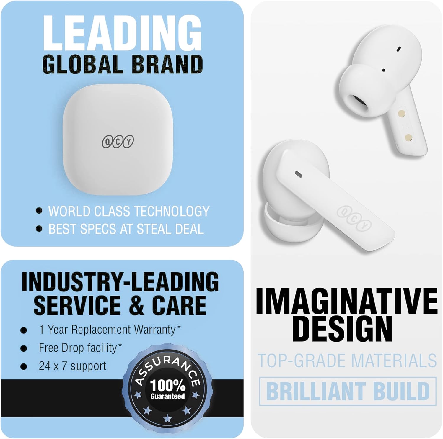 QCY HT05 Auriculares inalámbricos con cancelación activa de ruido multimodo, llamadas mejoradas con IA con 6 micrófonos, ruido antiviento,