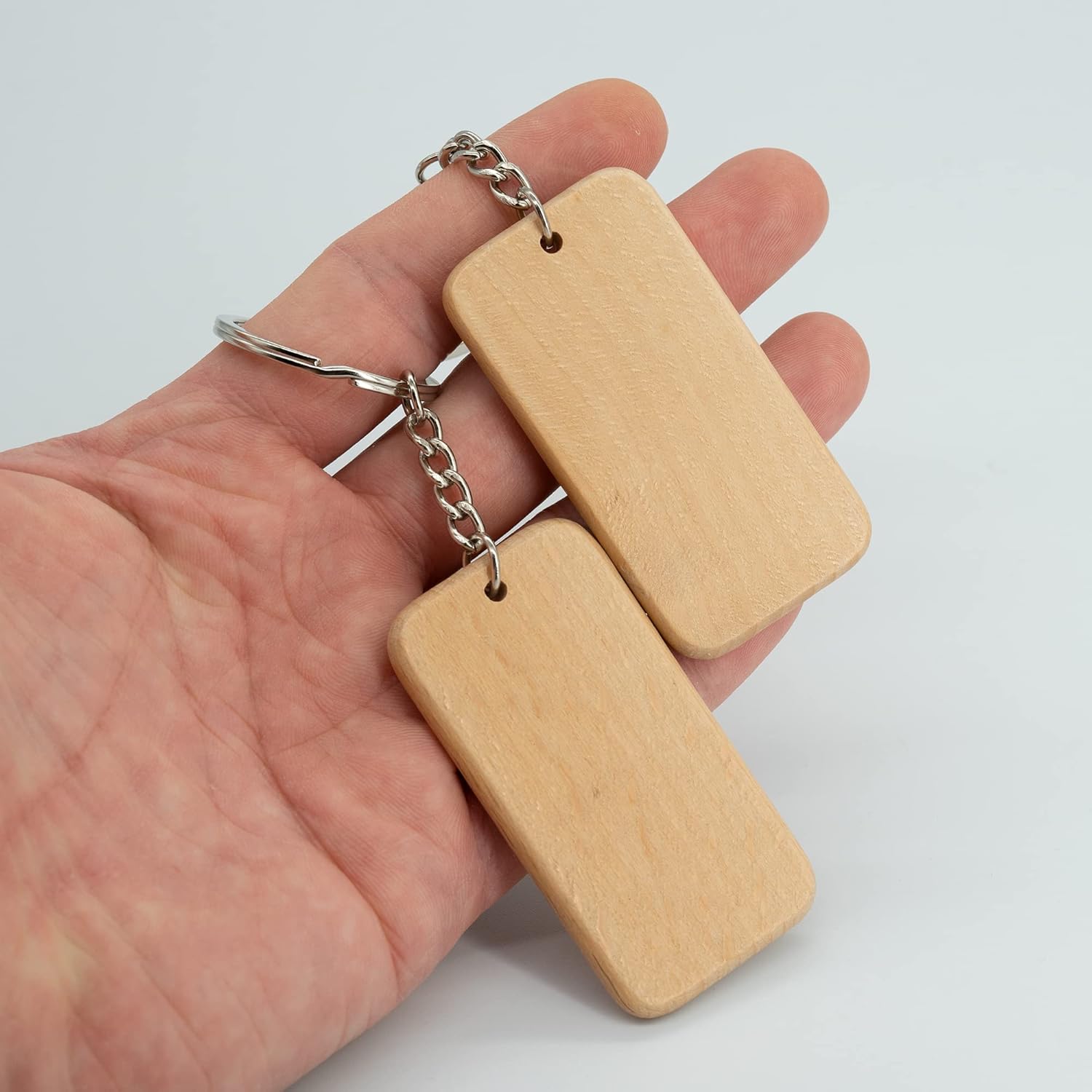 TFoRibbon Rectángulo de madera en blanco grabado en blanco etiqueta clave de madera con llavero paquete de 20 (TFoRibbon00053)
