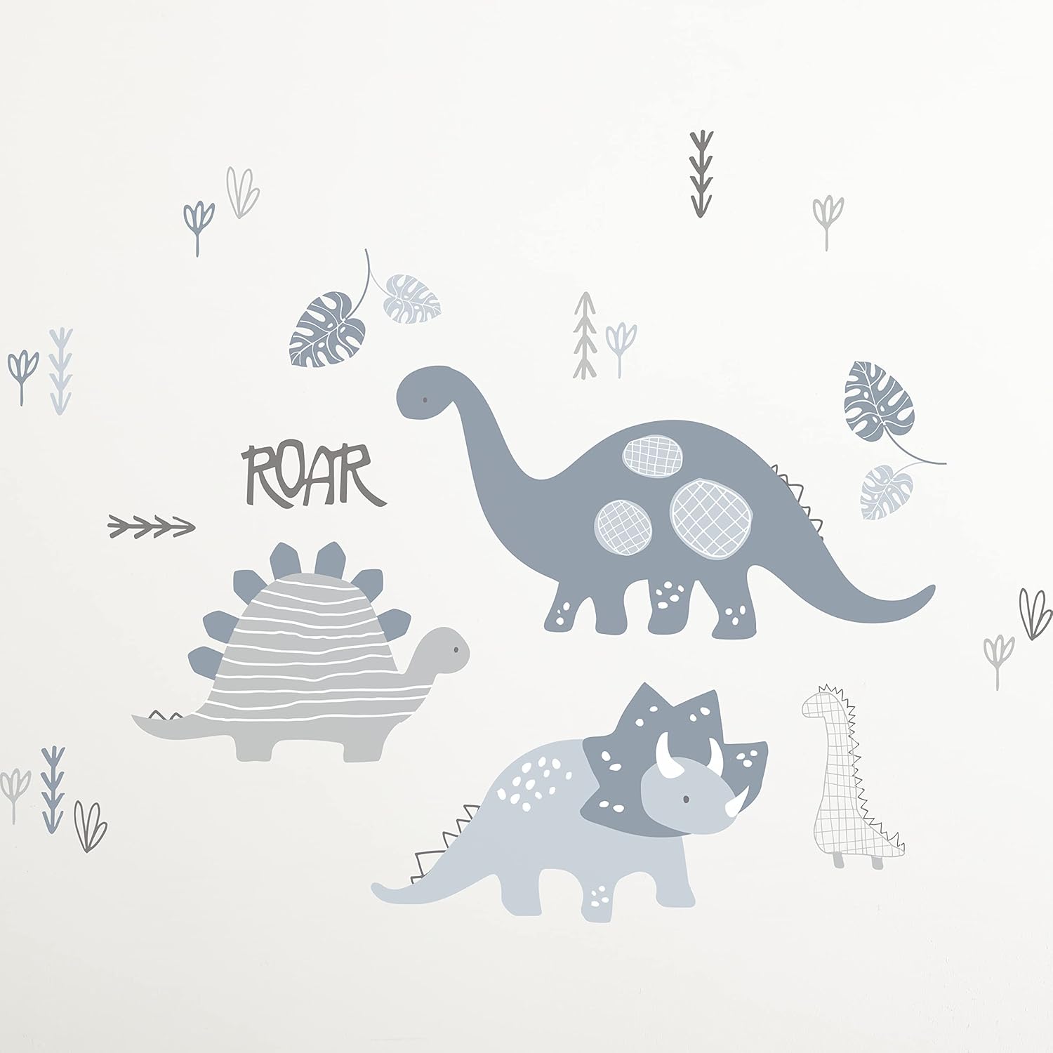 Levtex Baby – Kipton Vinilo Decorativo de Pared – Dinosaurios, Hojas – Gris, Blanco, Azul – Accesorios para guardería – Tamaño 36 x 33 pulgadas.