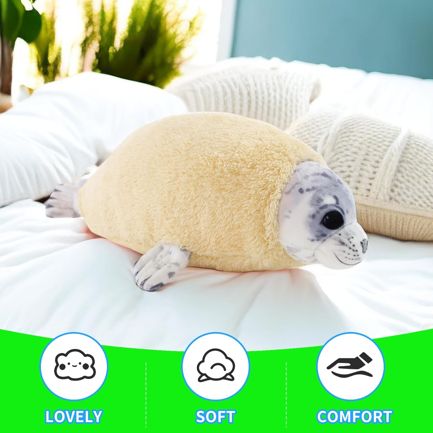 Almohada de felpa de sello de molting de 20 pulgadas, peluches de sello gordito para niños y niñas, almohada para niños, lindos peluches de animales