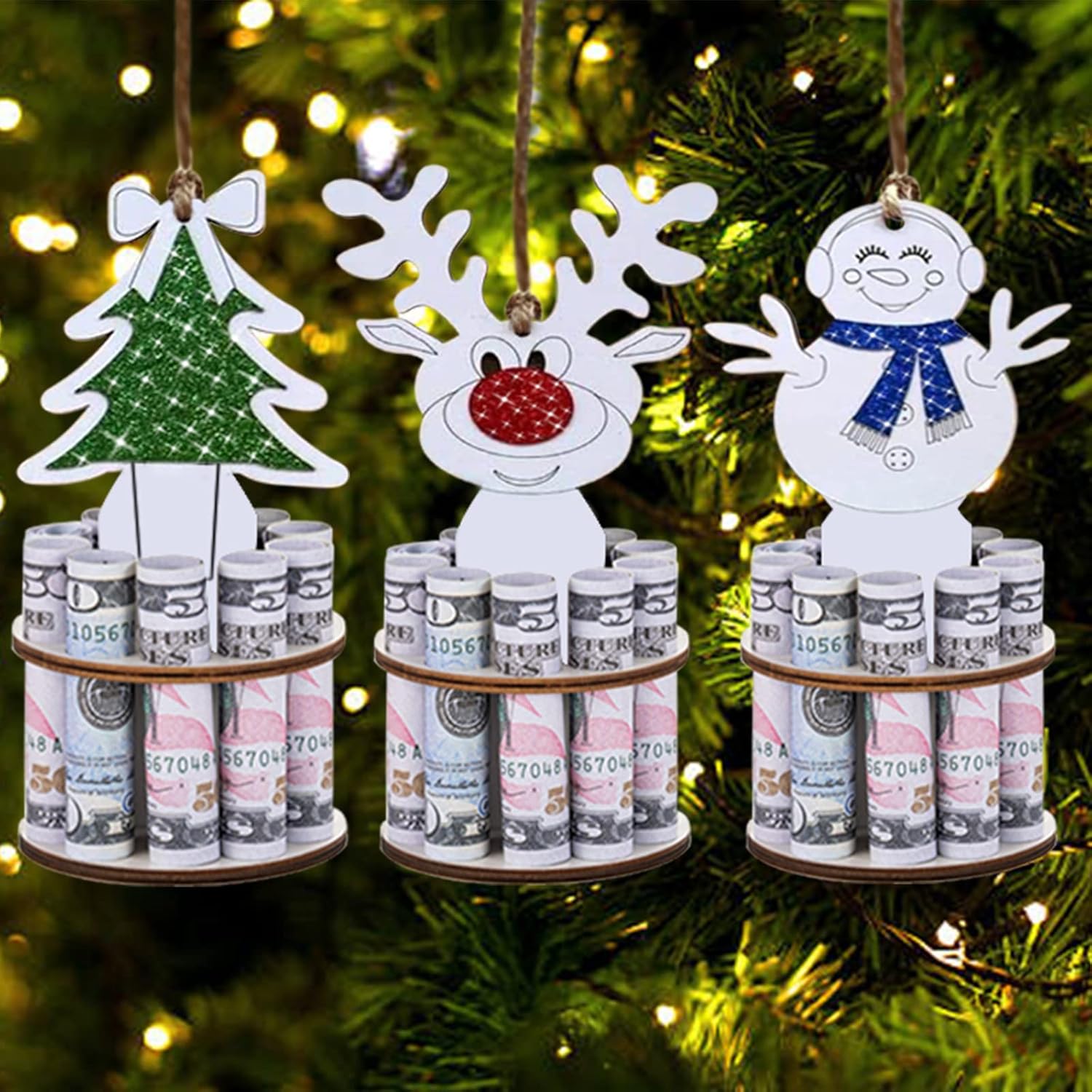 Soporte de dinero único de madera para Navidad con cordón, hecho a mano, mini árbol de Navidad, adornos de Navidad, decoración de Navidad, las