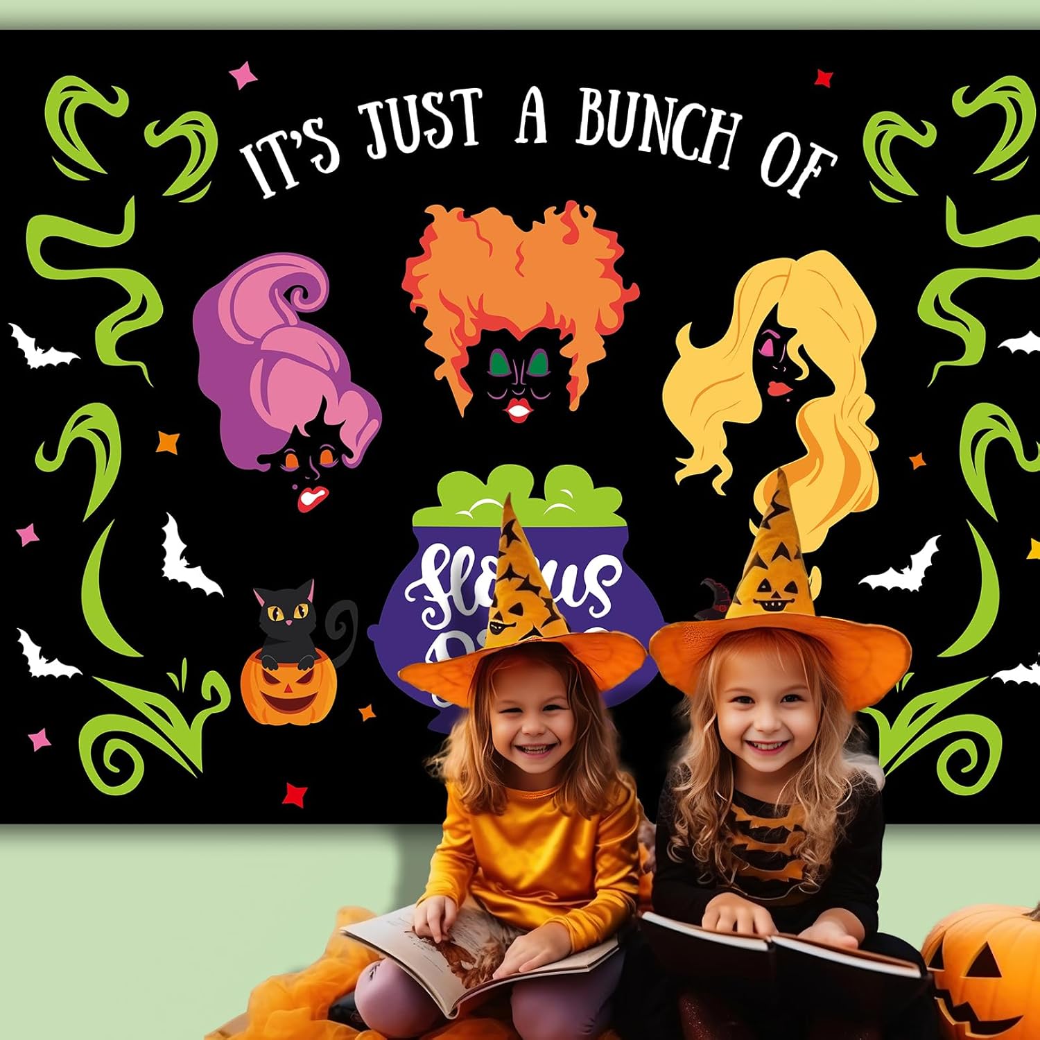 Telón de fondo de bruja de Halloween, 7 x 5 pies, telón de fondo de hermanas de bruja de Halloween, pancarta de brujas Hocus Pocus, telón de fondo
