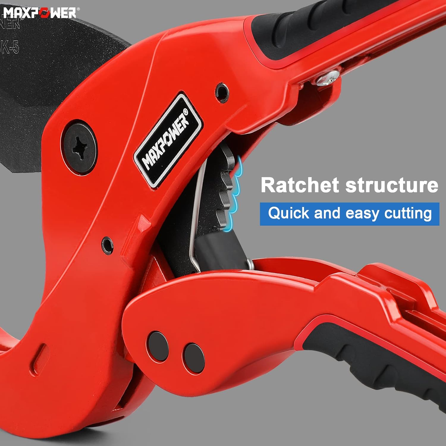 MAXPOWER PVC Pipe Cutter, Cuts Up to 2 12″, Ratcheting PVC Cutter with SK5 Blades, Ratchet Pipe Cutter Tool for PVC, PE, PEX, PPR and Rubber Hose