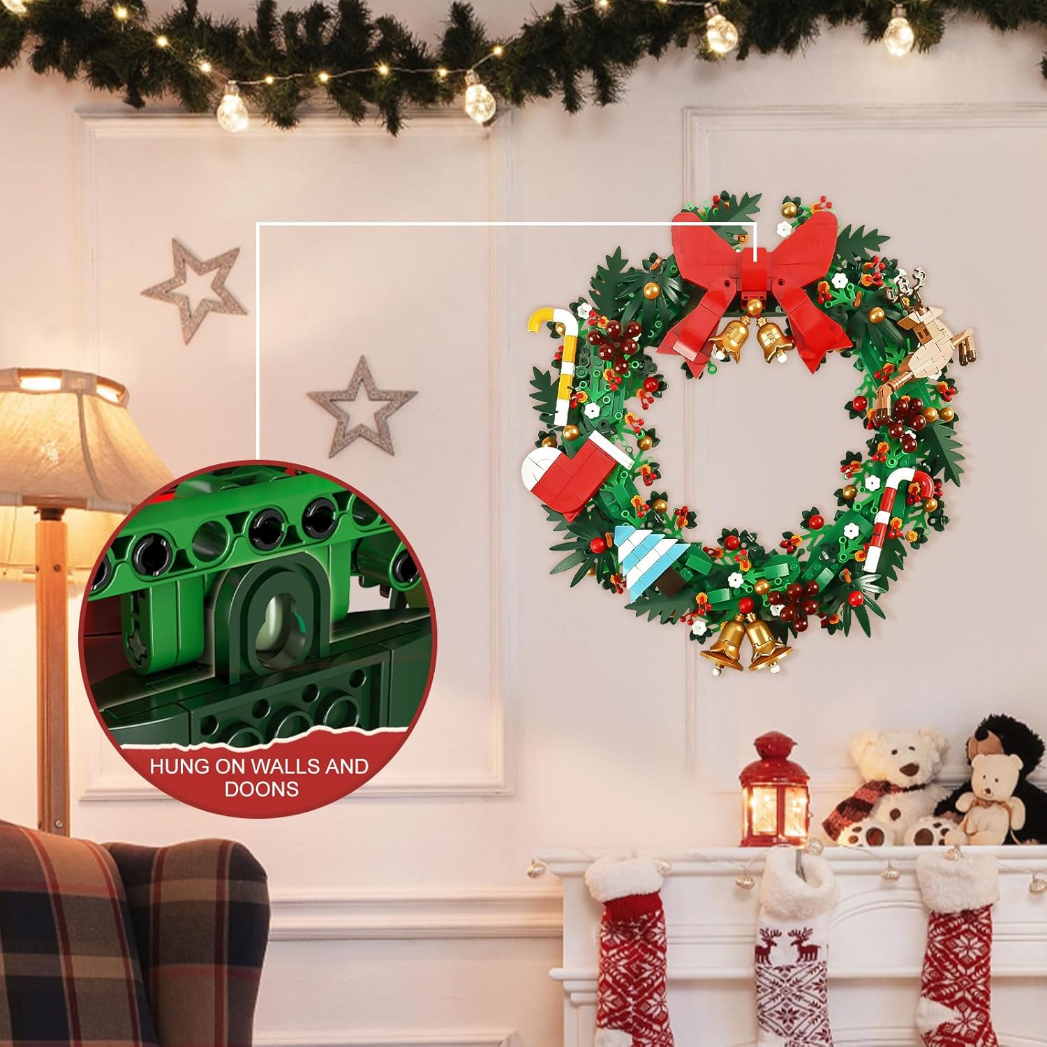 Mould King Kit de bloques de construcción de corona de Navidad, modelo de casa decorado con corona de eucalipto para Navidad, juguetes STEM regalo