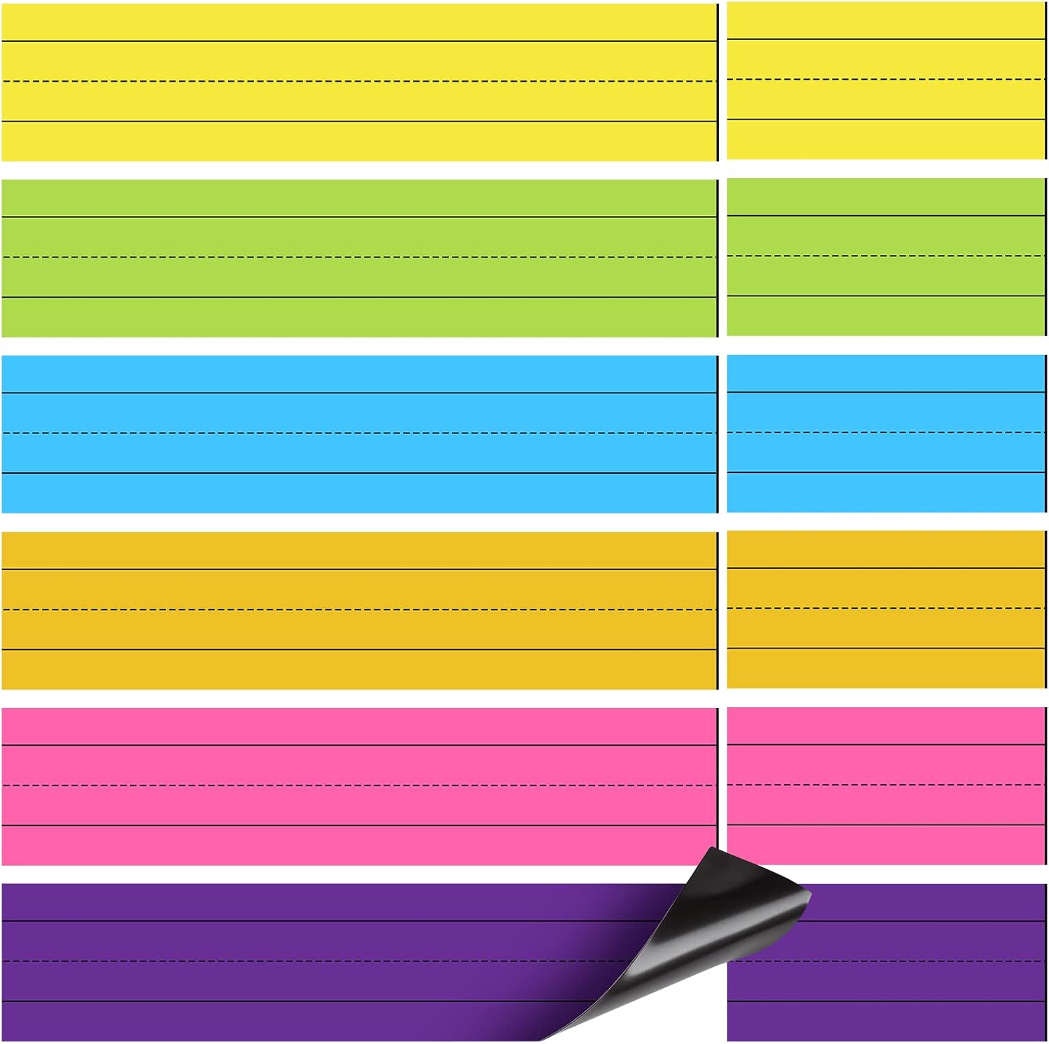 SATINIOR 24 tiras magnéticas de frases de 3 x 12 pulgadas, 3 x 24 pulgadas, 6 colores, tiras magnéticas con rayas de arco iris, tiras magnéticas