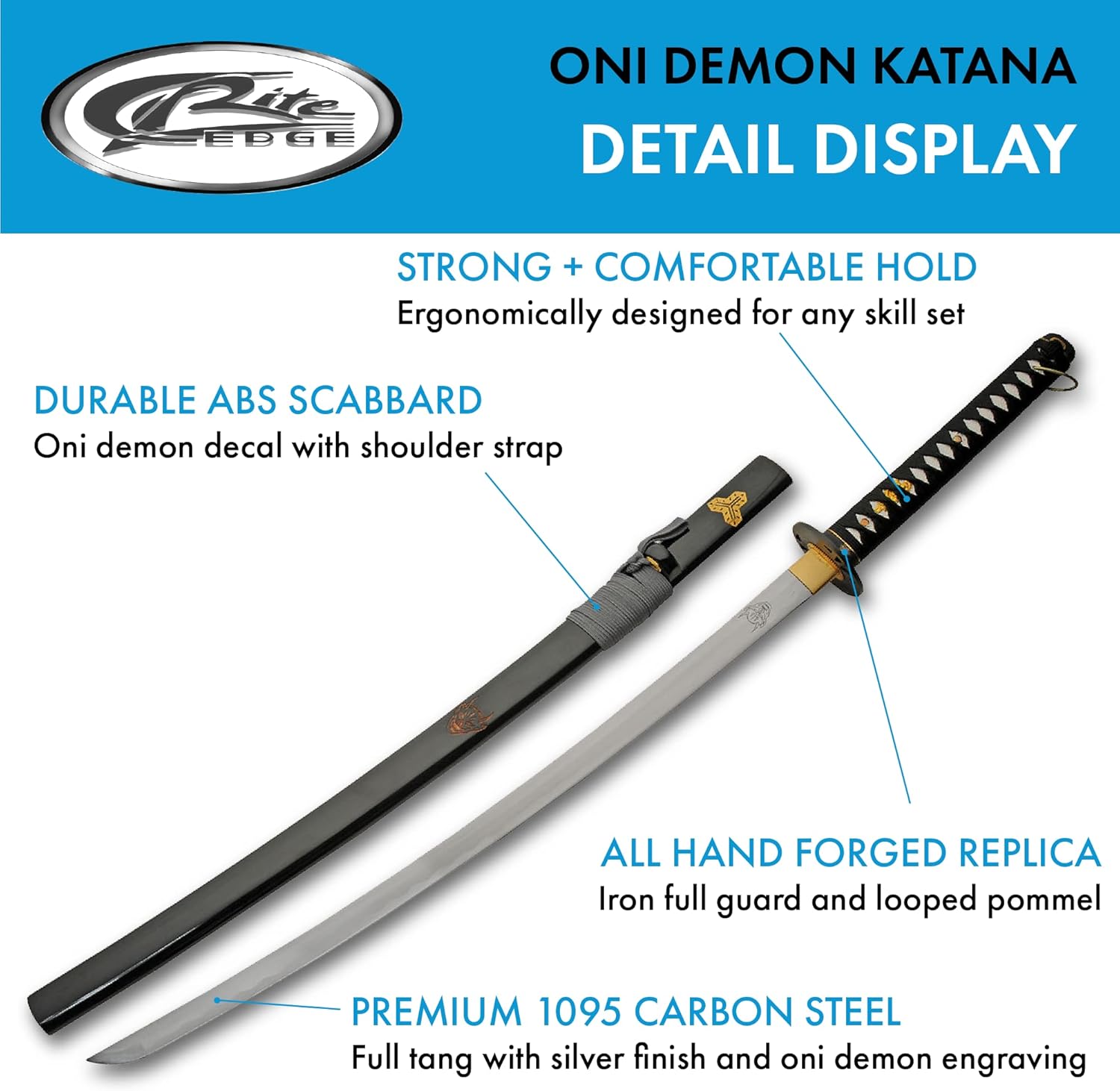 Katana Oni de acero al carbono negro de 40 “con soporte de exhibición de madera