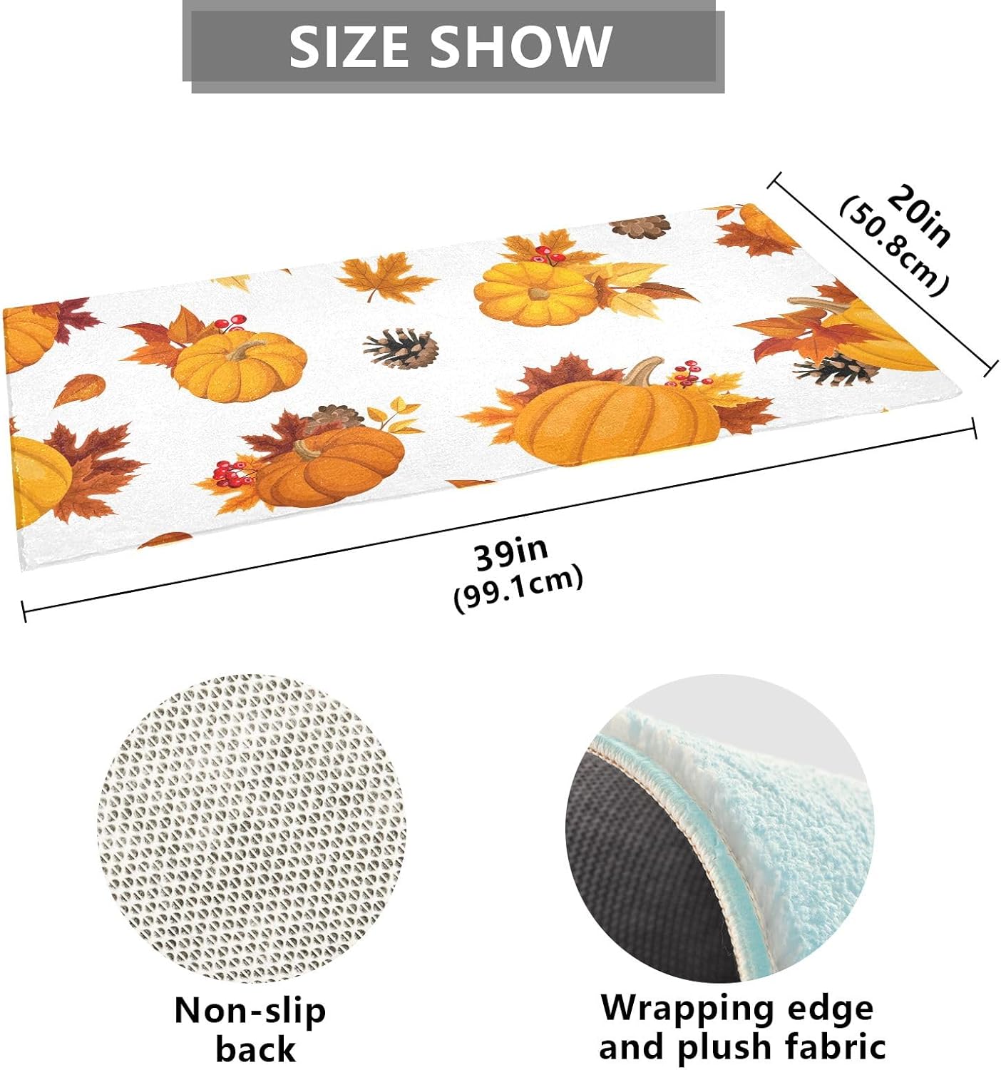 Fluffy Floor Carpet 39x20in- Pumpkins and Yellow Maple Leaves in AutumnFront Door Mat Indoor Machine Washable Carpet,Aesthetic Rug