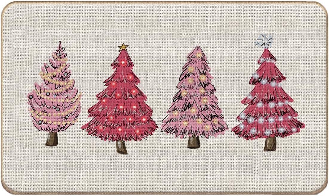 Lacosu Tapete rosa para puerta de árbol de Navidad, tapete de árbol de Navidad, tapete de entrada para interiores y exteriores, decoración de