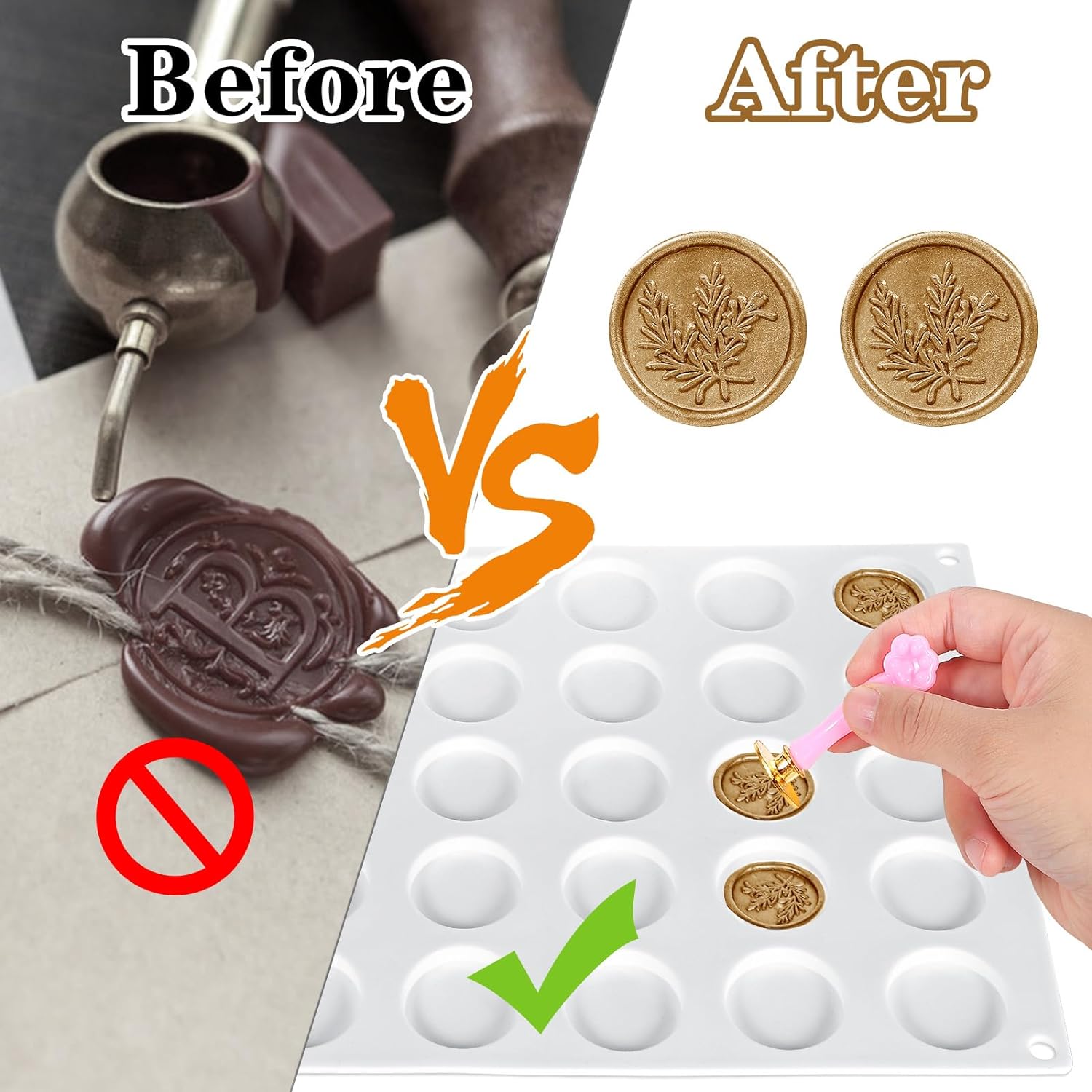 Kit de moldes de sellado de cera para sello de cera, 360 calcomanías adhesivas de doble cara y molde de sello de cera de 30 cavidades para hacer