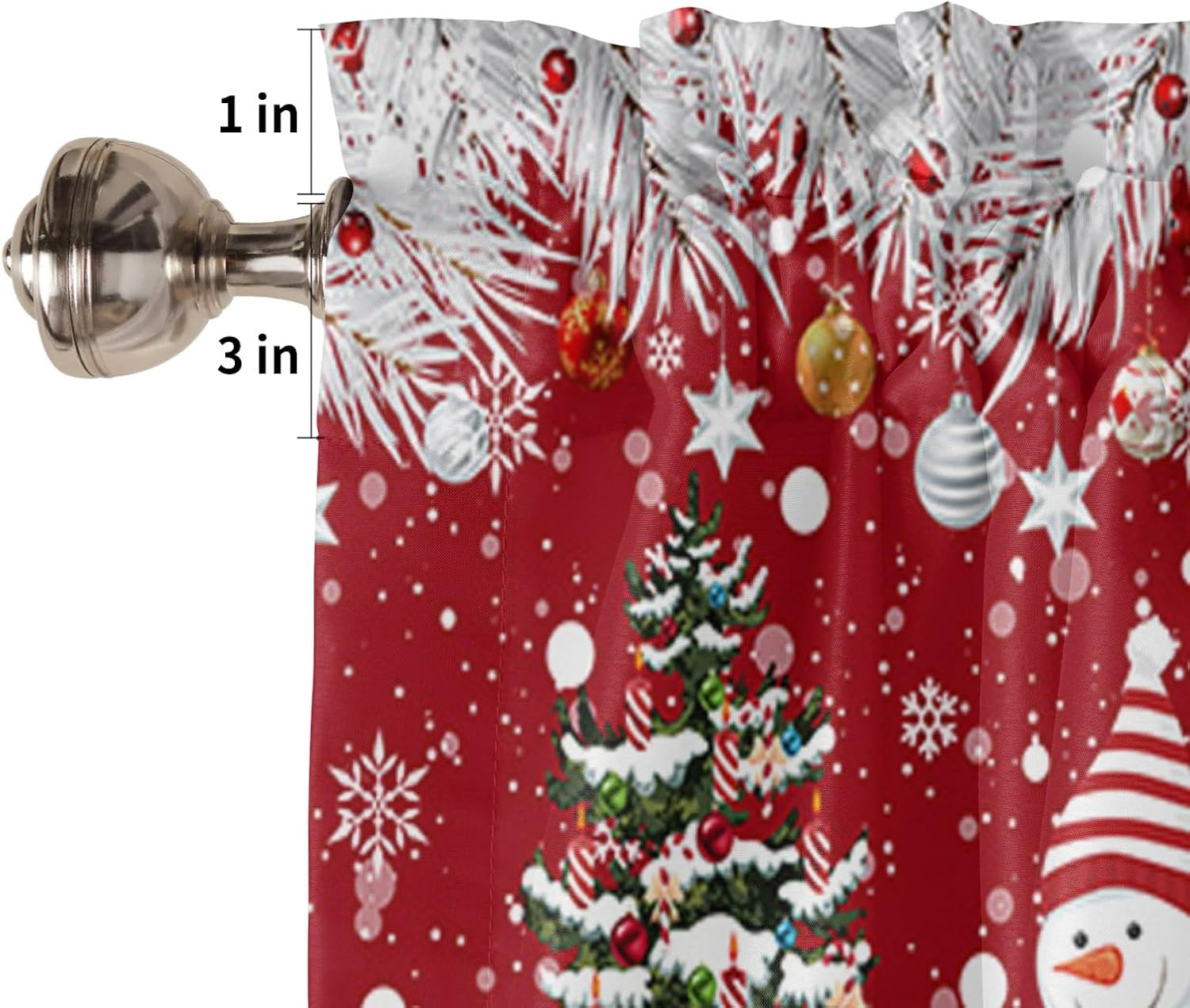 Cortinas de cenefa de Navidad para ventanas de cocina, árbol de Navidad, lindo muñeco de nieve, copos de nieve, agujas de pino, cenefas de ventana