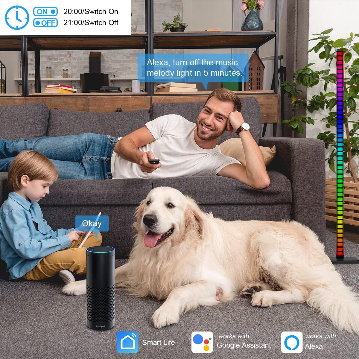 AKEPO Lámpara de pie inteligente con melodía musical RGBIC, aplicación, control remoto, control de voz, luz de recogida de ritmo regulable para sala
