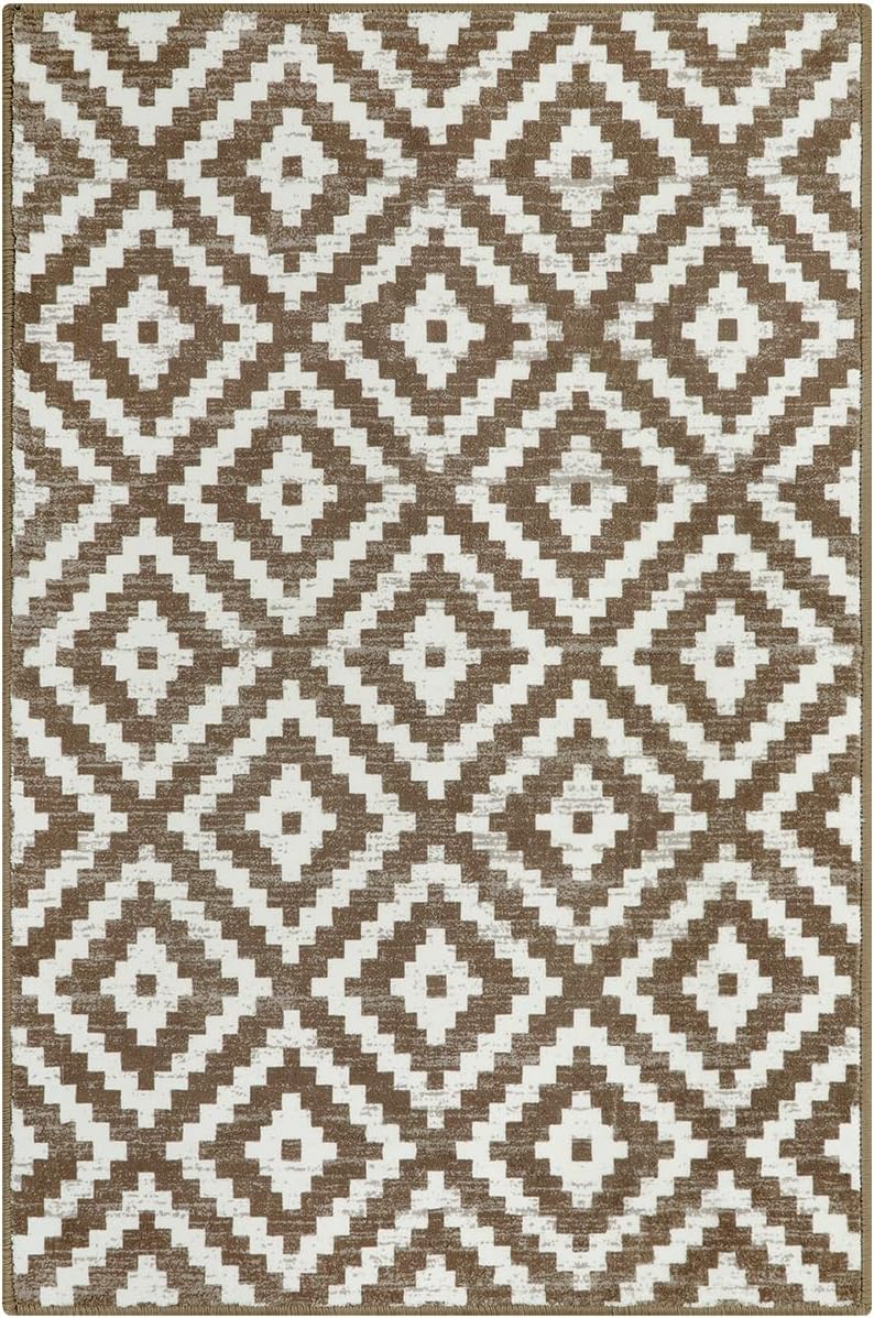 Lahome Alfombras de baño pequeñas de 2 x 3 pulgadas, alfombra de entrada lavable, diseño geométrico marroquí, azteca, suave, antideslizante, no se