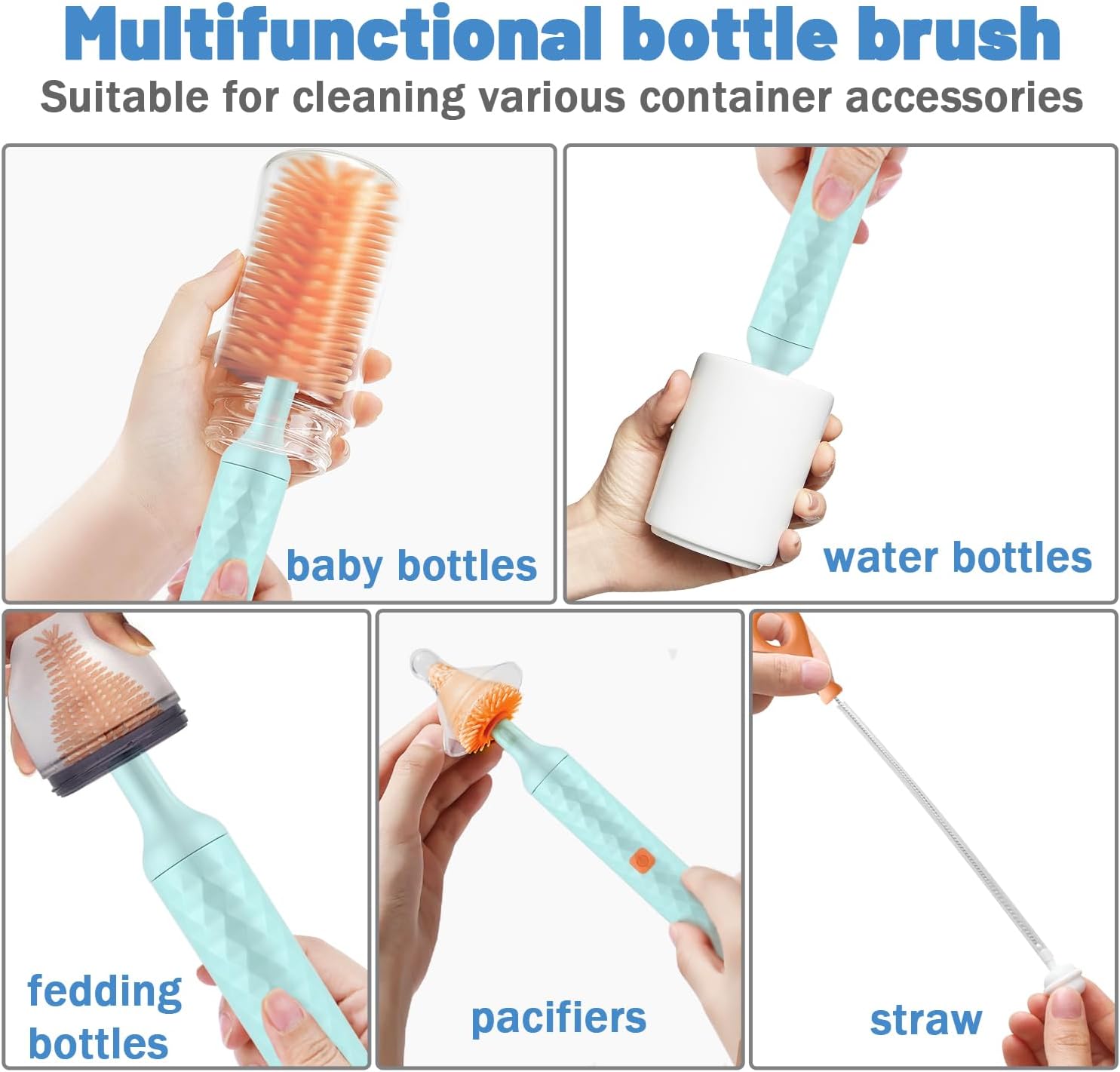 Cepillo eléctrico de limpieza de botellas, limpiador de cepillos para biberones, kit de limpieza de botellas de agua, cepillo de pezón, limpiador de