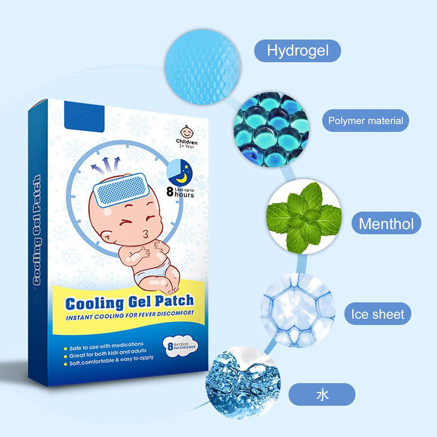 8 parches de fiebre para niños, desechables para aliviar la fiebre, reductor de fiebre, almohadillas frescas para aliviar la fiebre y las molestias