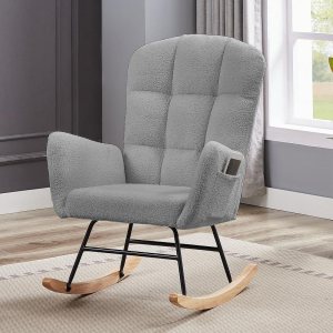 hansones Mecedora para guardería, silla deslizadora tapizada con respaldo alto, sillón para sala de estar, dormitorio, oficinas (gris peluche) hansones Mecedora para guardería, silla deslizadora tapizada con respaldo alto, sillón para sala de estar, dormitorio, oficinas (gris peluche)