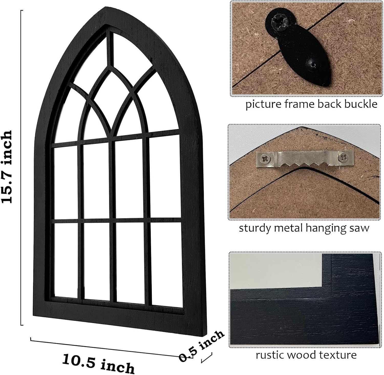 Espejo de pared con marco de madera para ventana, 2 piezas, espejo rústico de granja, espejo de entrada con marco de madera para sala de estar,