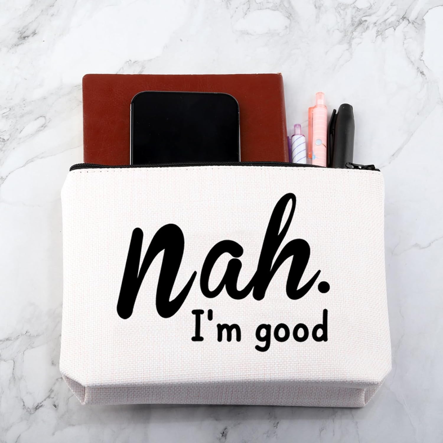 Bolsa de cosméticos de humor divertido Nah.I’m Good Bolsa de maquillaje Sarcasmo Bolsa de maquillaje divertido Regalo de amante de la broma, Nah soy