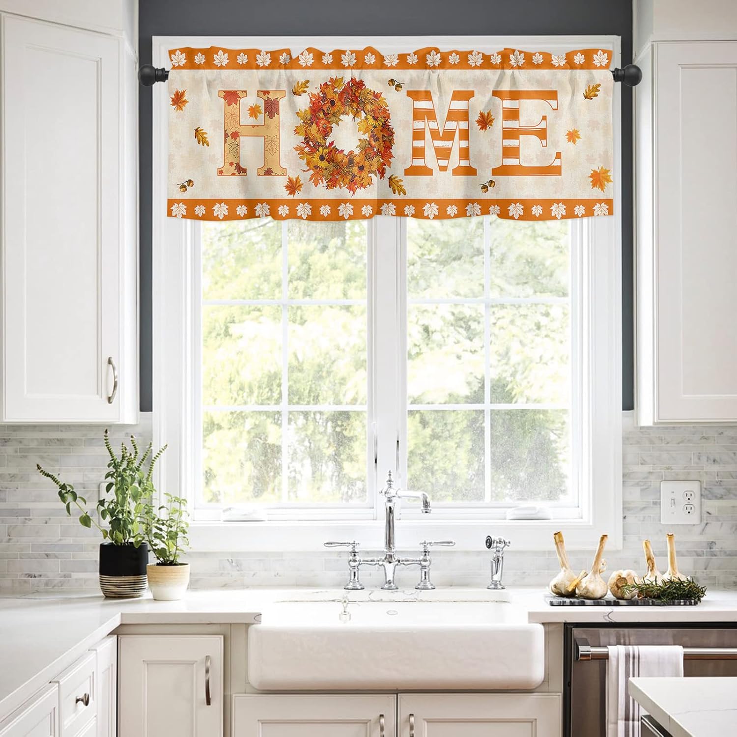 Cenefas de cortina de corona de otoño para ventanas, filtrado de luz, aislamiento térmico, cortinas decorativas de calabazas naranjas para cocina,