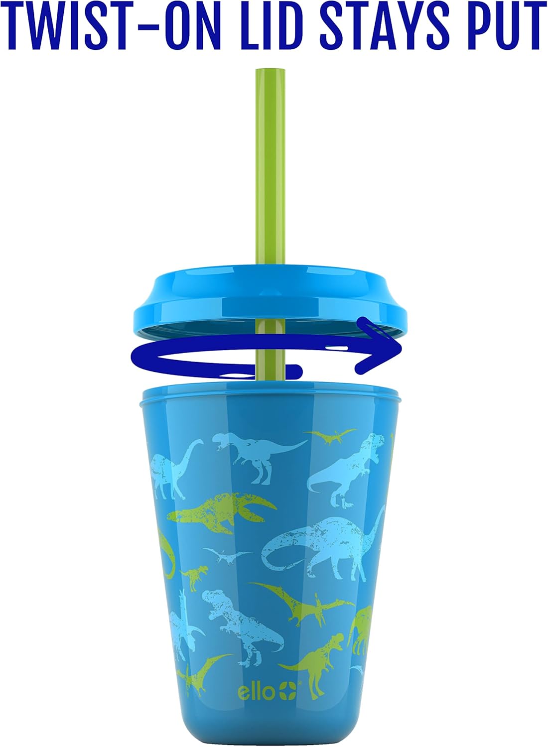 Ello Vasos de plástico reutilizables para niños de 12 onzas que cambian de color camaleón con tapas y popote