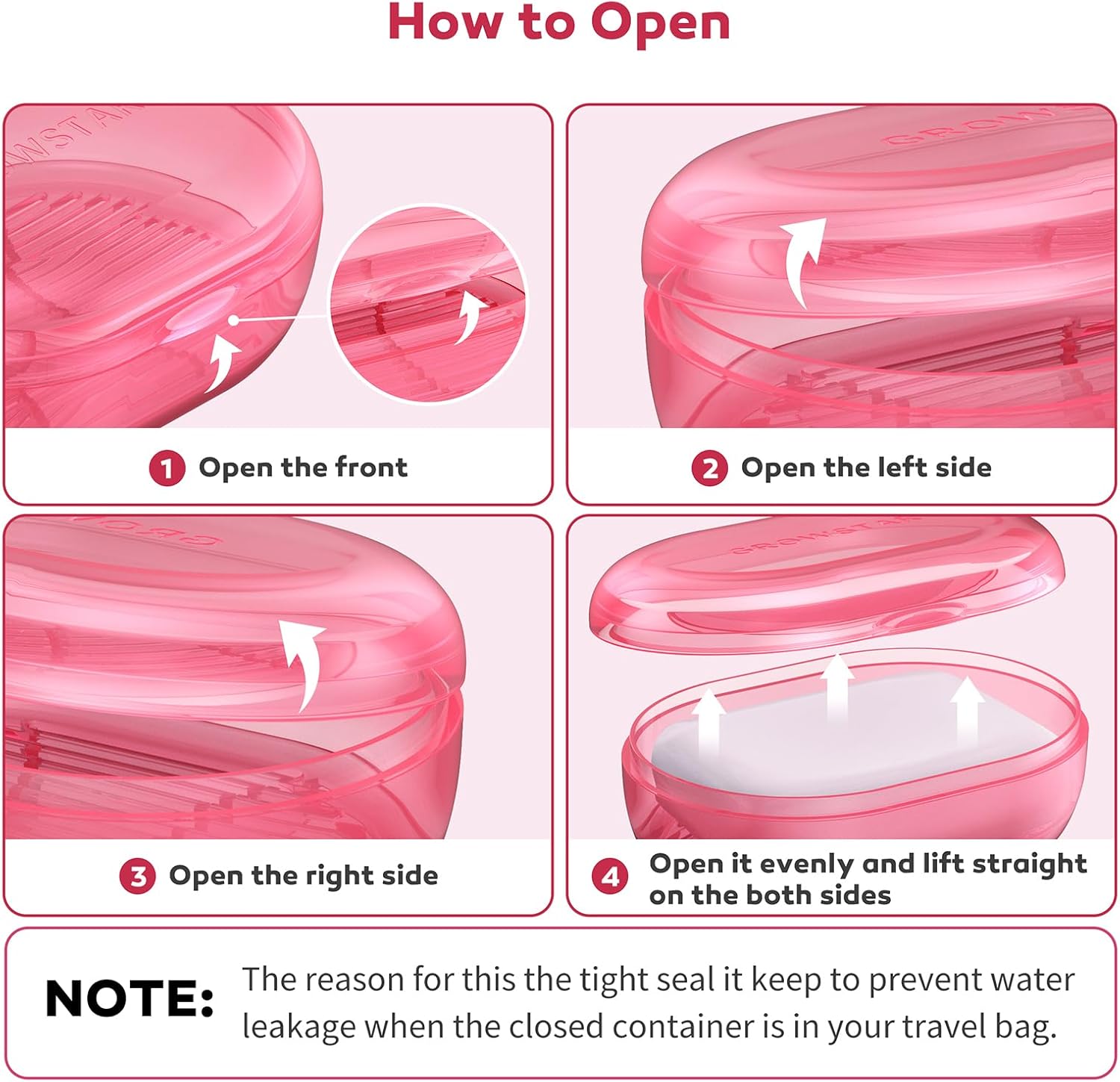 Jabonera rosa transparente, contenedor de jabón de viaje, jabonera portátil con tapa, jabonera a prueba de fugas para barra de jabón con funda,