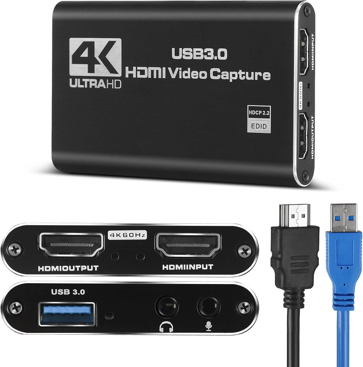 Tarjeta de captura de video HDMI 4K, tarjeta de captura de juegos con micrófono, tarjeta de captura USB Full HD 1080P 60FPS, dispositivo de captura