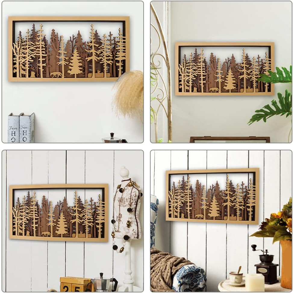 VOSAREA Decoración de pared rústica de animales del bosque, decoración de pared de granja de madera, decoración de animales de madera, adornos de