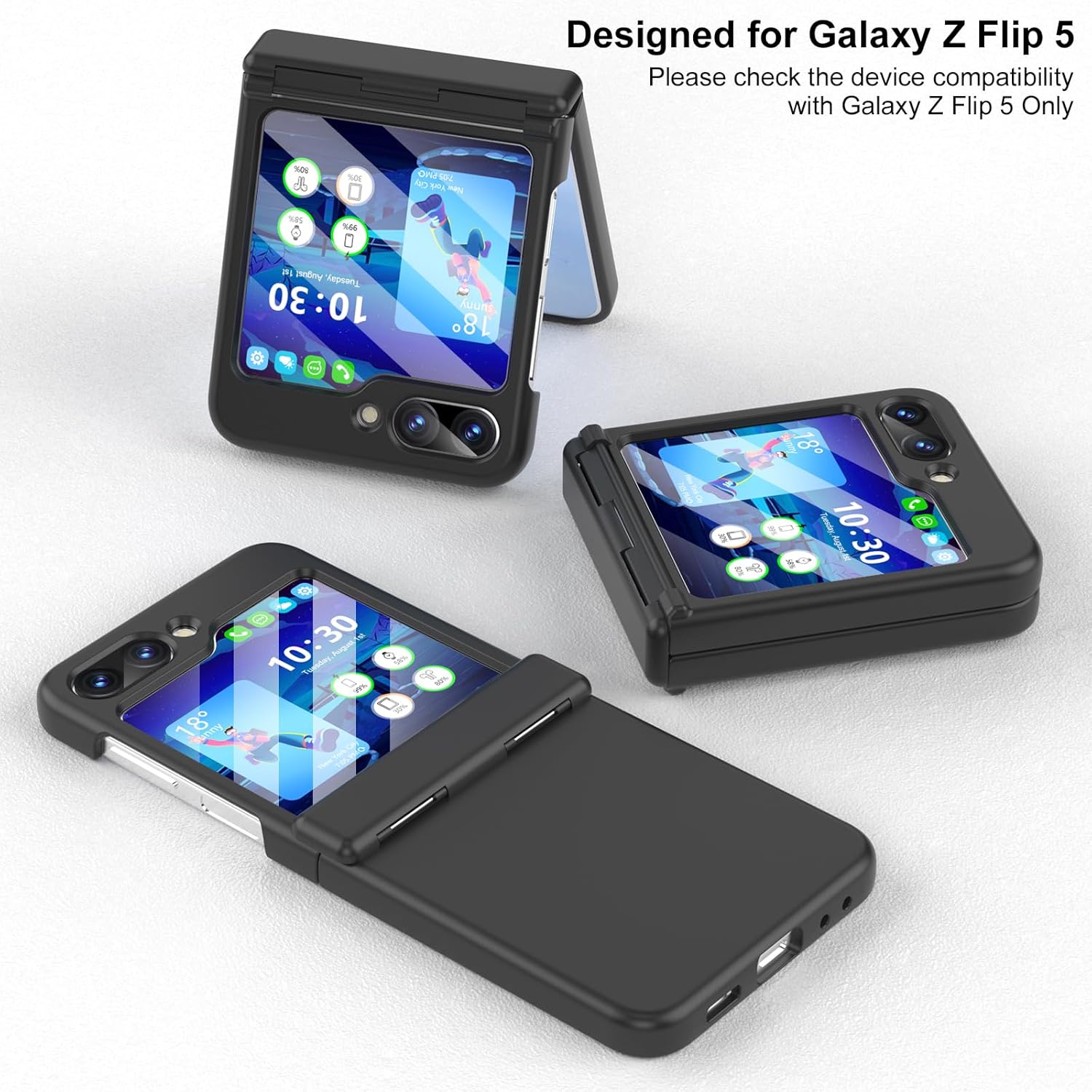 Funda para Samsung Flip 5, Galaxy Z Flip 5 con protección de bisagra cubierta de cuerpo completo para Samsung Galaxy Z Flip 5 5G (negro)