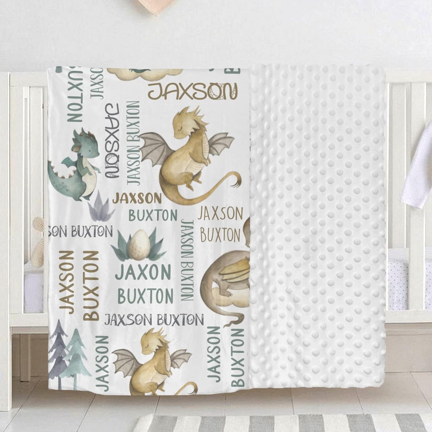 Manta de regalo personalizada con diseño de dragones en acuarela de animales, manta para cama de bebé, con respaldo de puntos, para guardería,