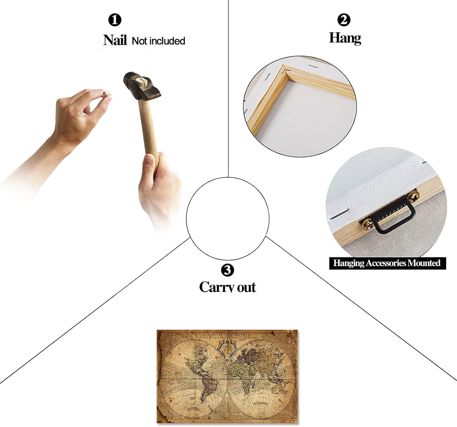 Lienzo decorativo para pared, diseño de mapa del mundo vintage, imágenes de fondo de mapa náutico beige sobre lienzo para decoración de pared de
