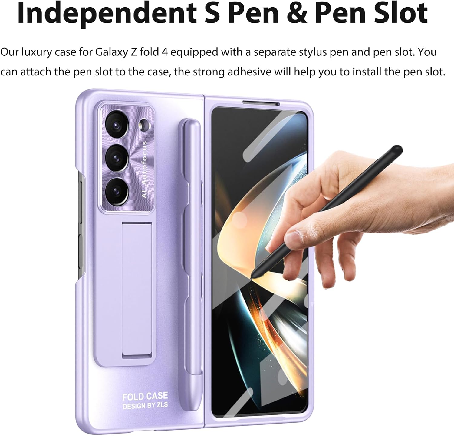 Miimall Funda compatible con Samsung Galaxy Z Fold 4 con S Pen, protector de pantalla frontal integrado + soporte + soporte para bolígrafo, funda de