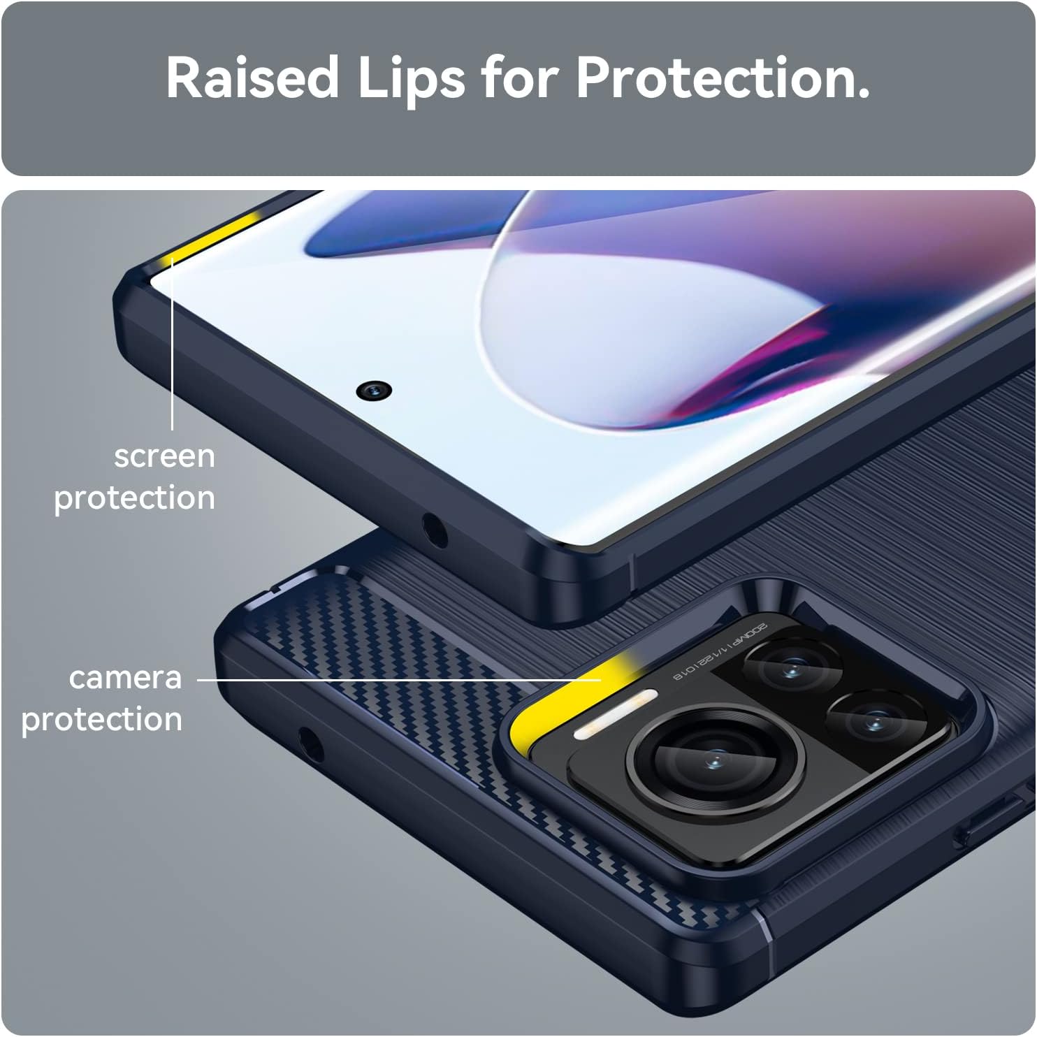 Monwutong Funda delgada para Motorola Edge 30 Ultra, diseño de fibra de carbono suave con grado militar, a prueba de golpes y protección de lente de