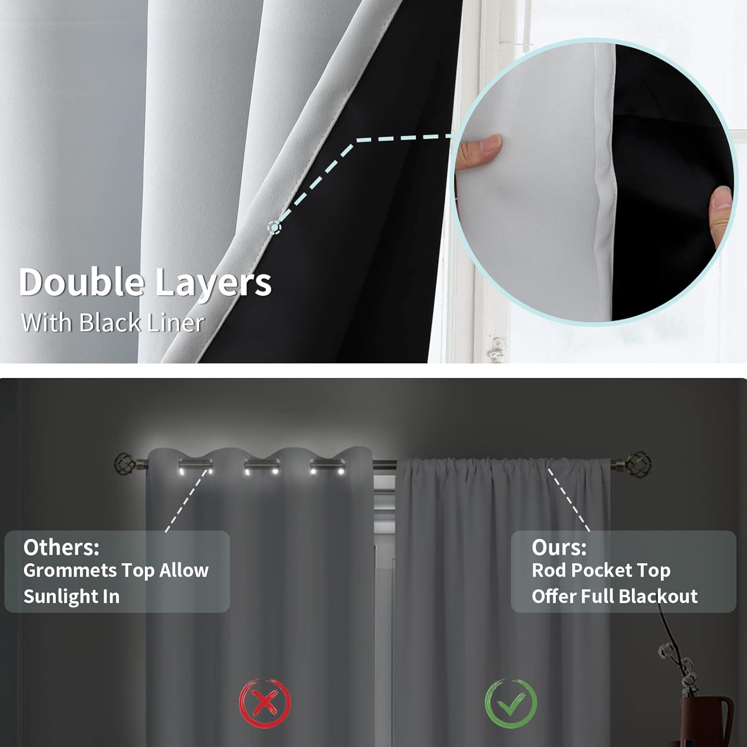 BGment – 2cortinas 100% opacas, con aislamiento térmico, forro negro, de doble capa, oscurecedoras, reductoras de ruido y con bolsillo para