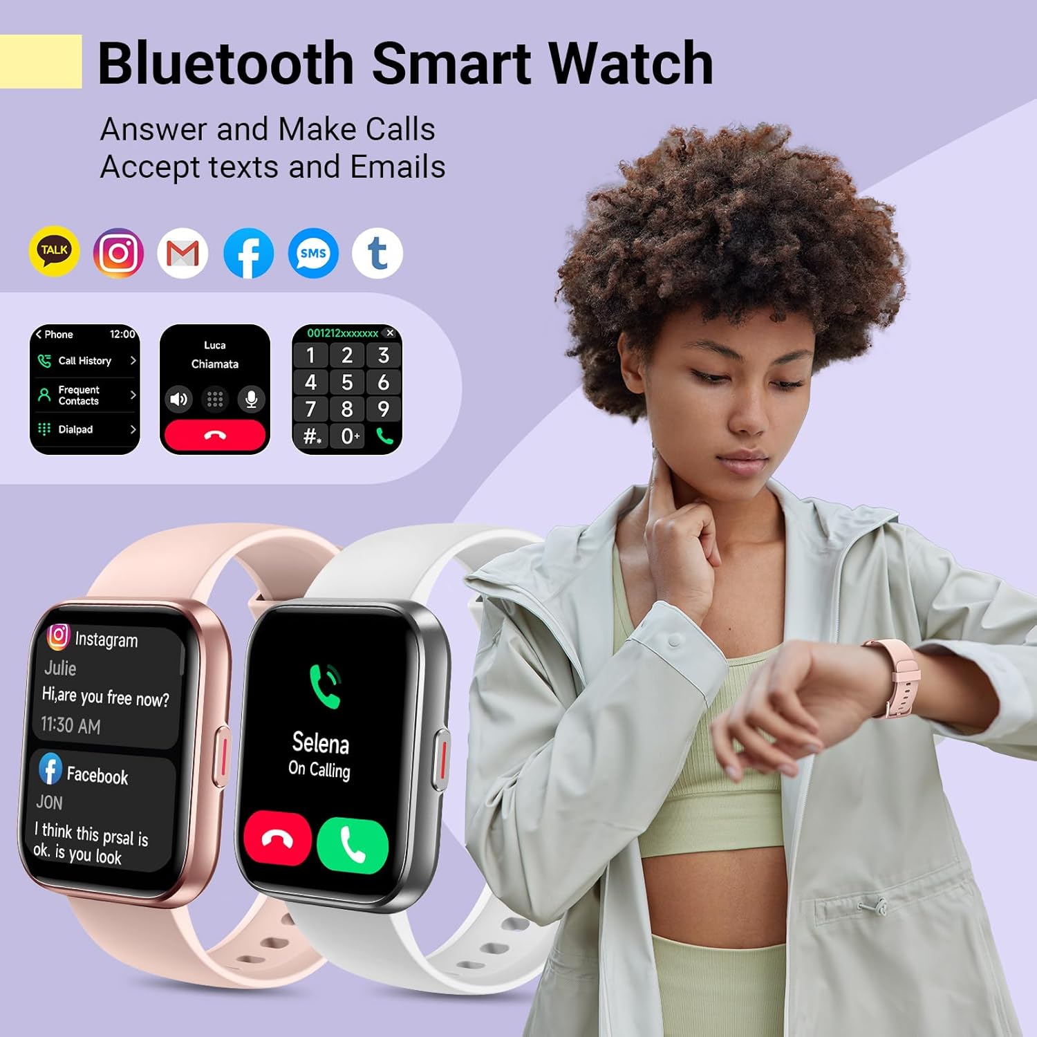Reloj inteligente para mujer, contestarhacer llamadas, reloj de seguimiento de actividad física de 1.8 pulgadas con Alexa integrado, monitor de