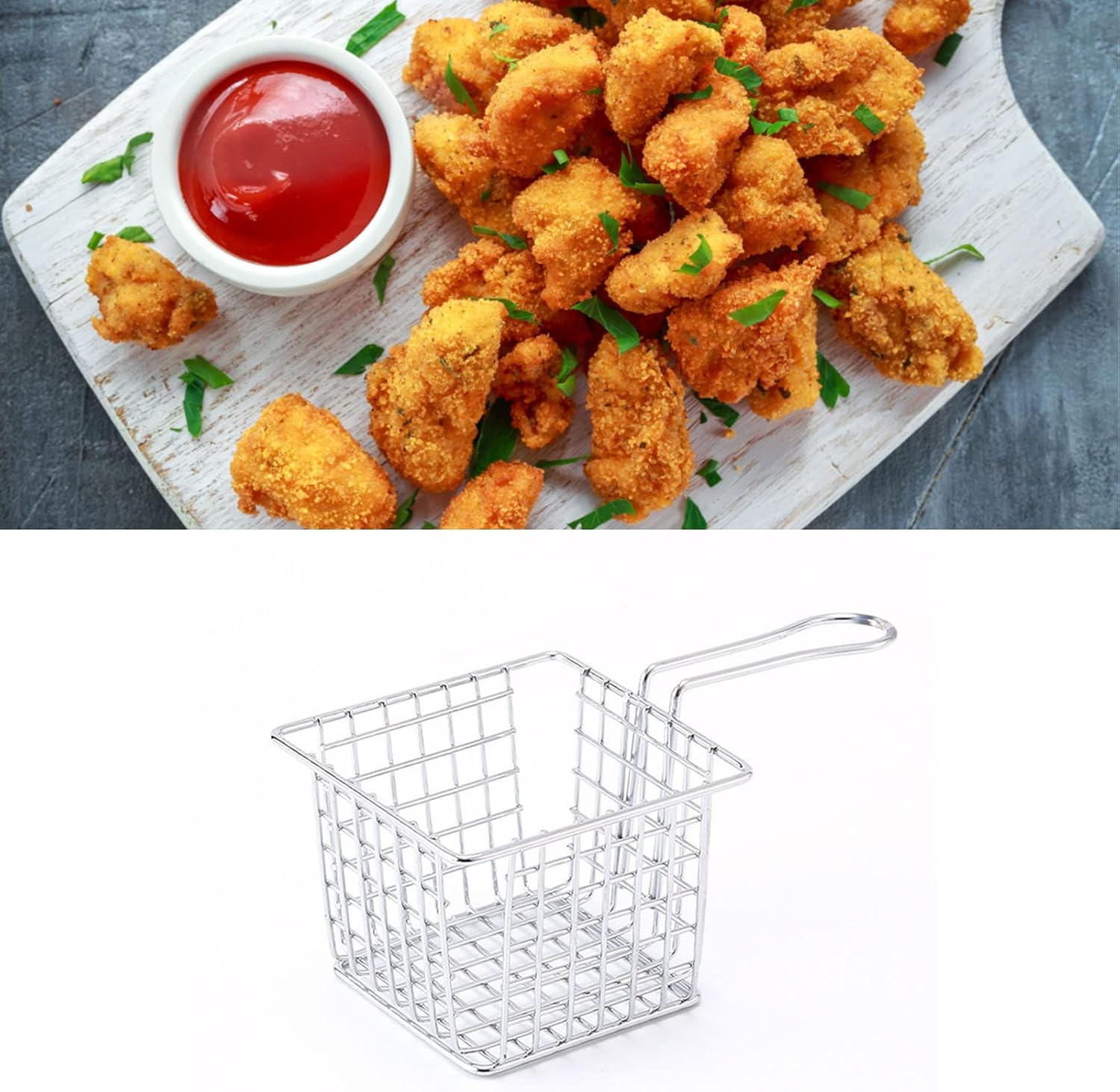 Mini cesta cuadrada para papas fritas, soporte de metal para servir papas fritas, cestas de presentación de alimentos para restaurante casero
