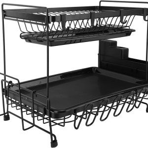 Dish Drying Rack and Drainboard Set, 2 Tier Large Dish Rack, Stainless Steel Dish Drainer for Kitchen Counter with Wine Glass Holder, Counter Plate Dish Drying Rack and Drainboard Set, 2 Tier Large Dish Rack, Stainless Steel Dish Drainer for Kitchen Counter with Wine Glass Holder, Counter Plate