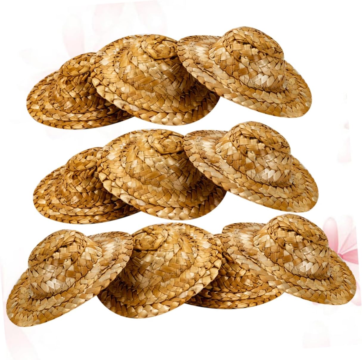 10 piezas Mini sombrero de paja pequeño sombrero de paja juguete mini sombreros de fiesta de Navidad juguetes flores decoraciones mini muñecas mini