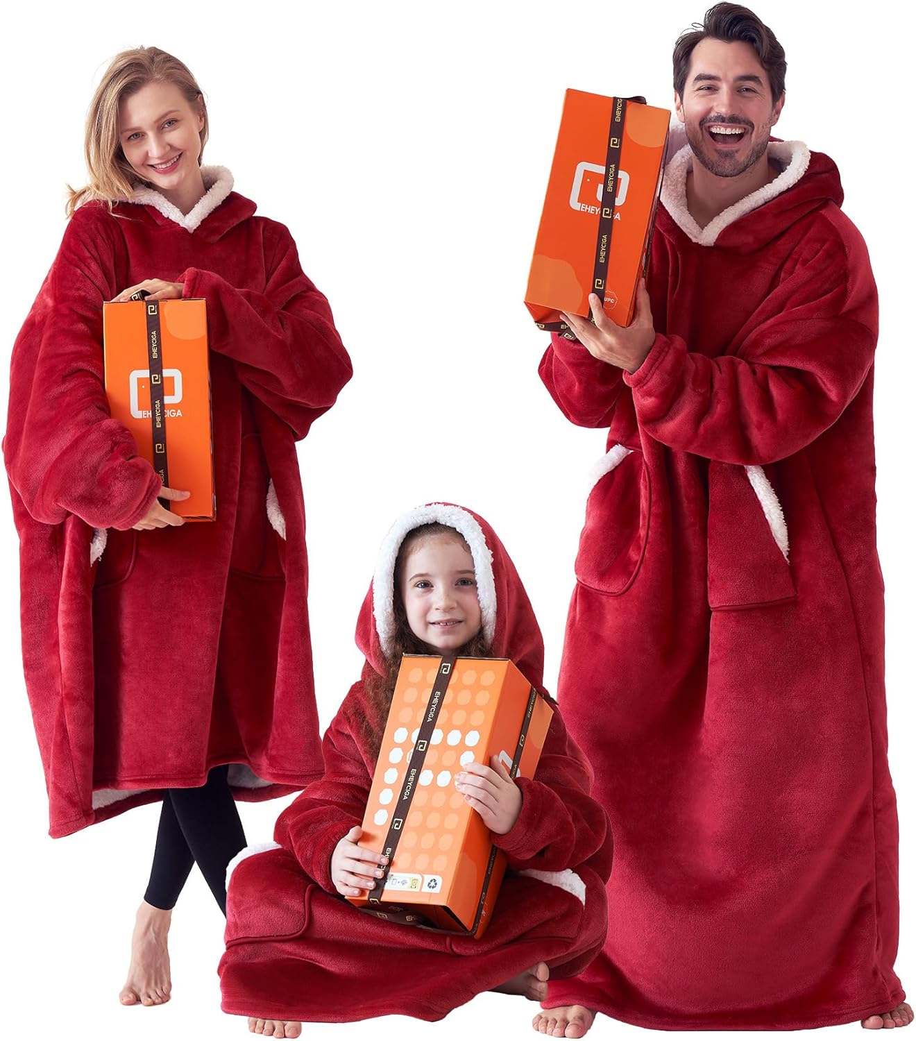 EHEYCIGA Manta con capucha con bolsillos y mangas, manta de franela con capucha para mujeres, hombres, adultos y niños